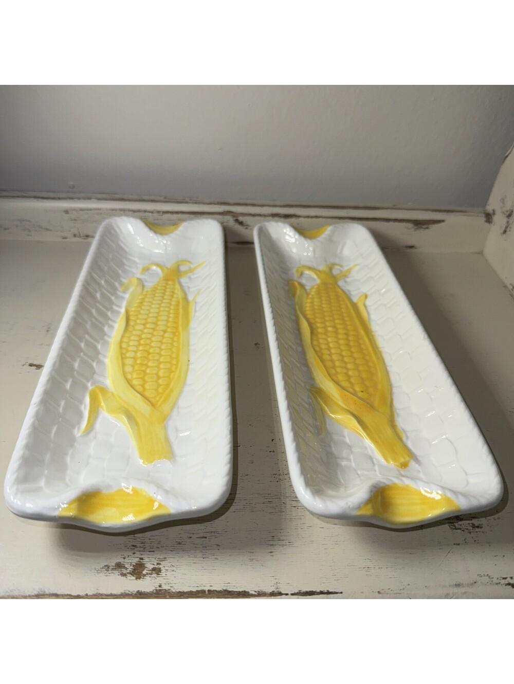 2 Corn on Cob Plates Platters Vintage Shafford Japan 9.5” Dishes /Embossed